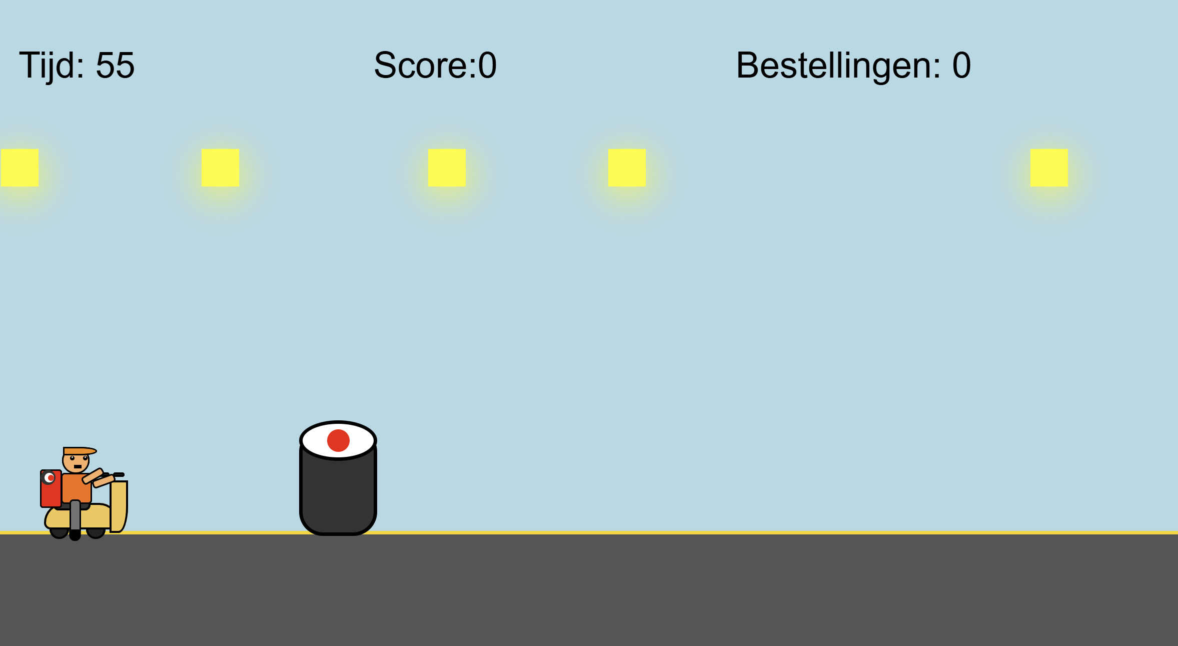 Screenshot van de sushi-bezorger game
